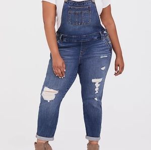 Torrid Crop Denim Overalls SZ 22 Vintage wash